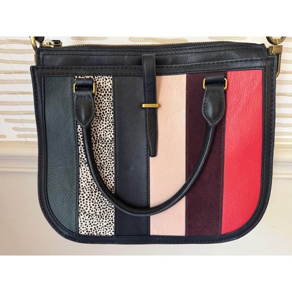 Fossil Ryder Leather Black Patchwork Satchel Purse Crossbody - Picture 2 of 10